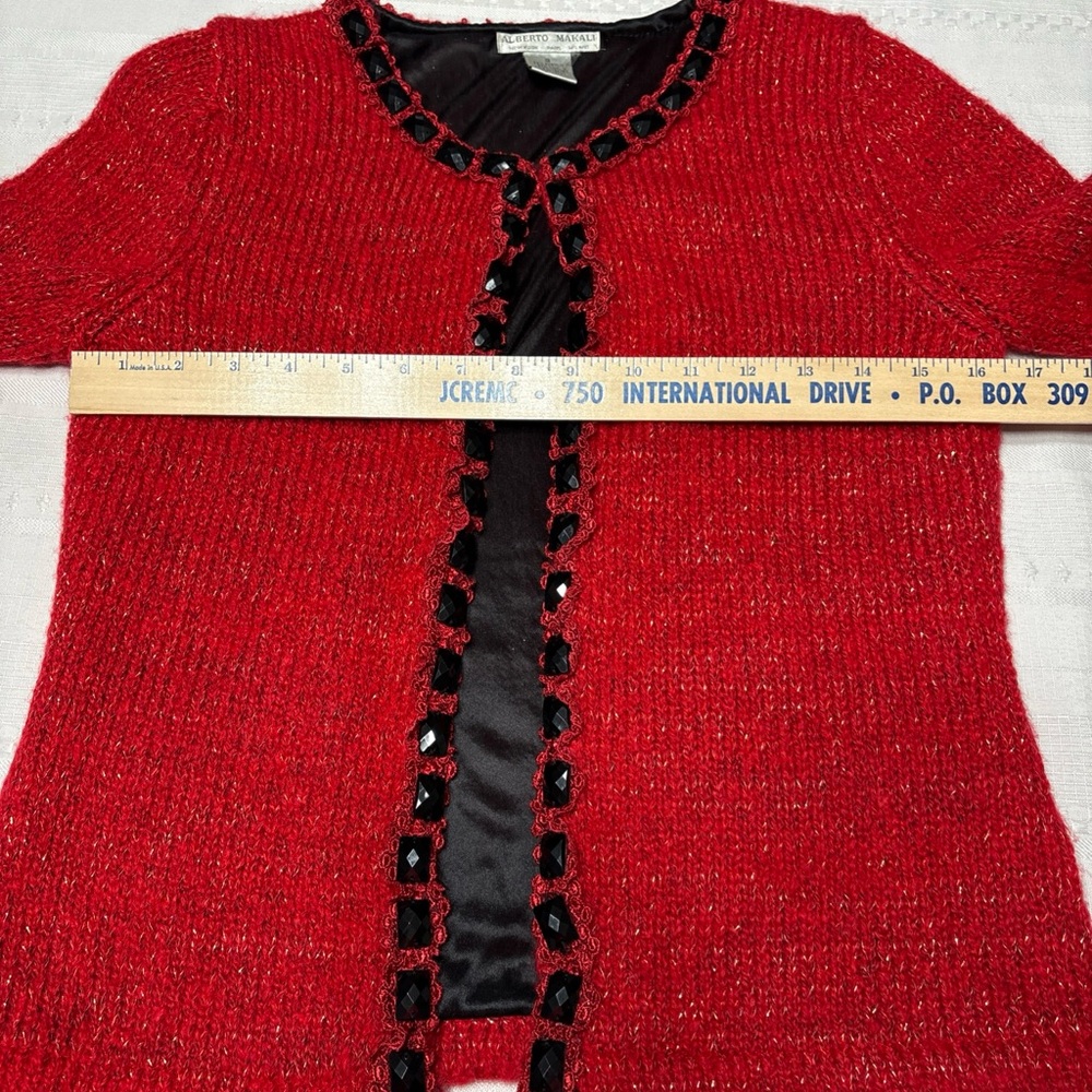 VTG Alberto Makali Wool Blend Red Sweater With Black Beads - Size Small - Picture 8 of 9
